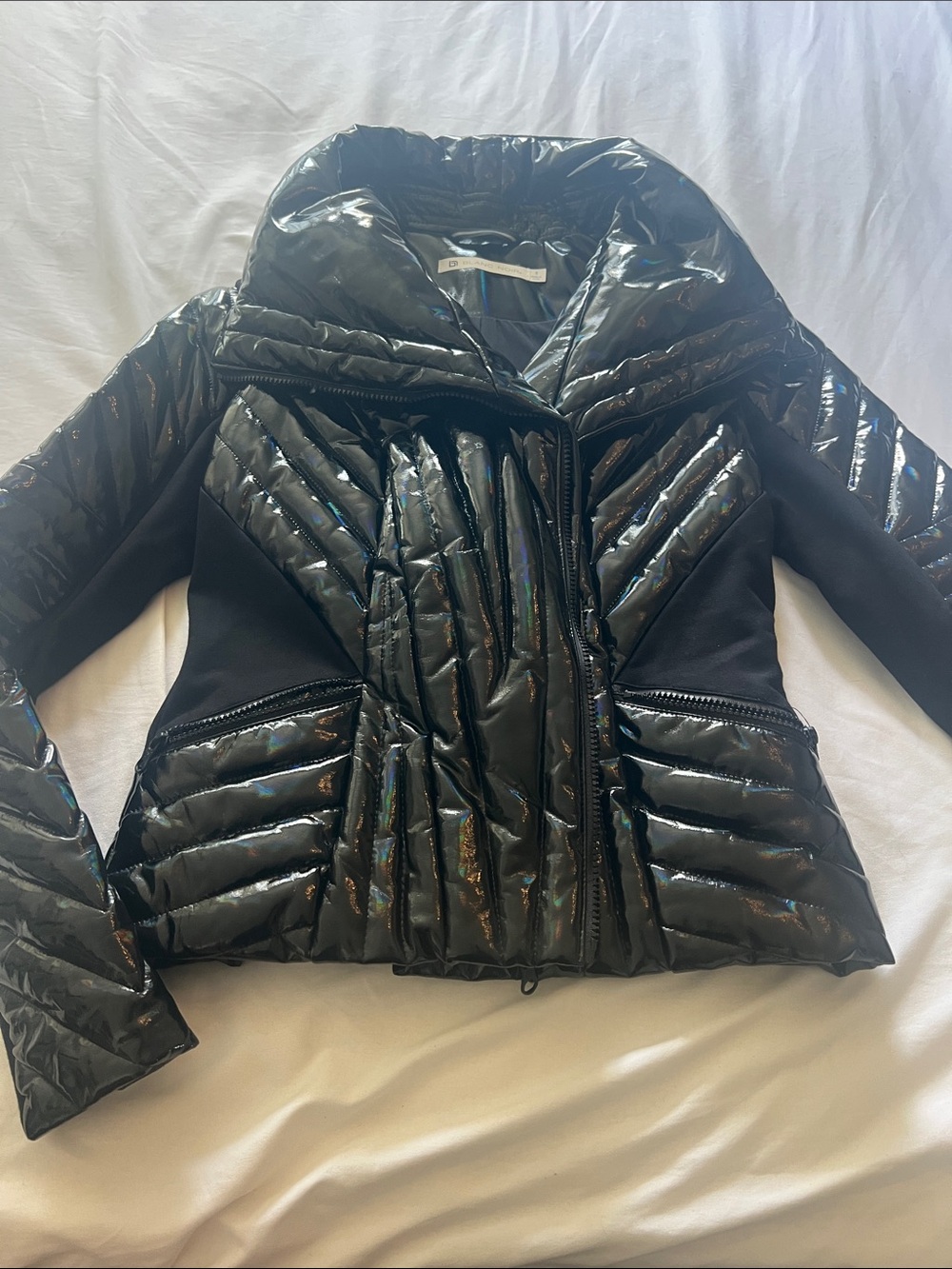 blanc noir Black Gloss Quilted Bomber Jacket
